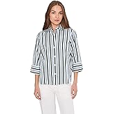 Madewell Womens Y Neck Shirt with Adjustable Sleeve