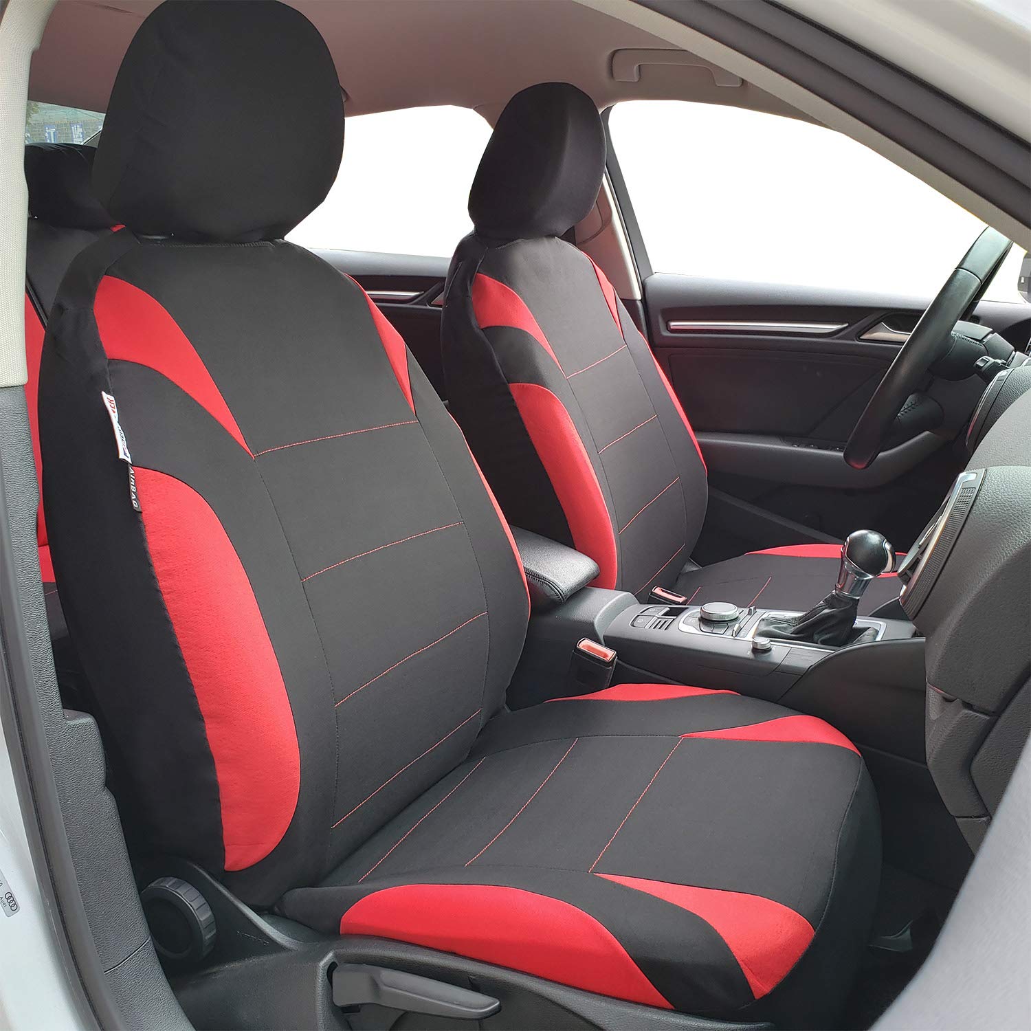 Full Coverage Car Seat Covers, Full Set Seat Covers of 5 Detachable Headrests and Solid Bench, Universal Auto Seat Protector Fit Most Car, Truck, SUV, or Van, Non Slip, Airbag & Split Ready, Black&Red