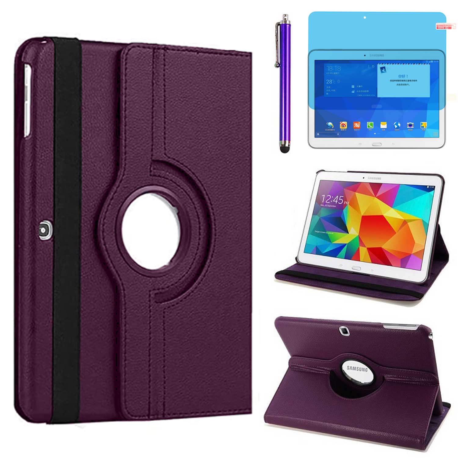 Photo 1 of Case for Samsung Galaxy Tab 4 10.1 inch 2014 (SM-T530 T531 T535 T537) - 360 Degree Rotating Stand Case Full Protective Smart Cover,with Stylus Pen,Screen Film (Purple)