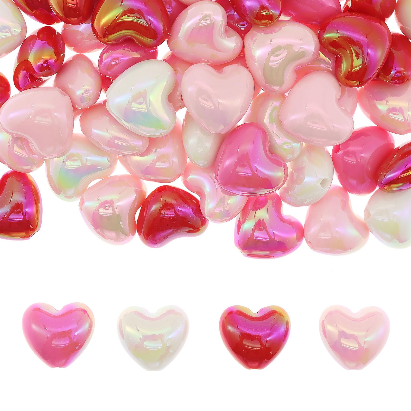 Photo 1 of 40 Pieces 20mm Pink Large Heart Beads AB Color Acrylic Beads Valentine's Mother's Day Heart Bead Charms for Jewelry Making