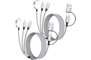 MPATIBY Travel Essentials 3 in 2 Charging Cable for Apple iWatch Charger (2Packs 5FT), UB-A/USB-C Multi Charging Cable/Cord for All Devices Compatible for iWatch Ultra/SE/10-1, iPhone16 15 14, Android, More