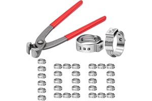 FGBNM 100 Pack PEX Cinch Clamps, 1/2in Clamps/ 3/4in Clamps, Stainless Steel Single Ear Hose Clamps, PEX Fitting Clamps for PEX Pipe Fittings (100×3/4"+ 1×Plier)