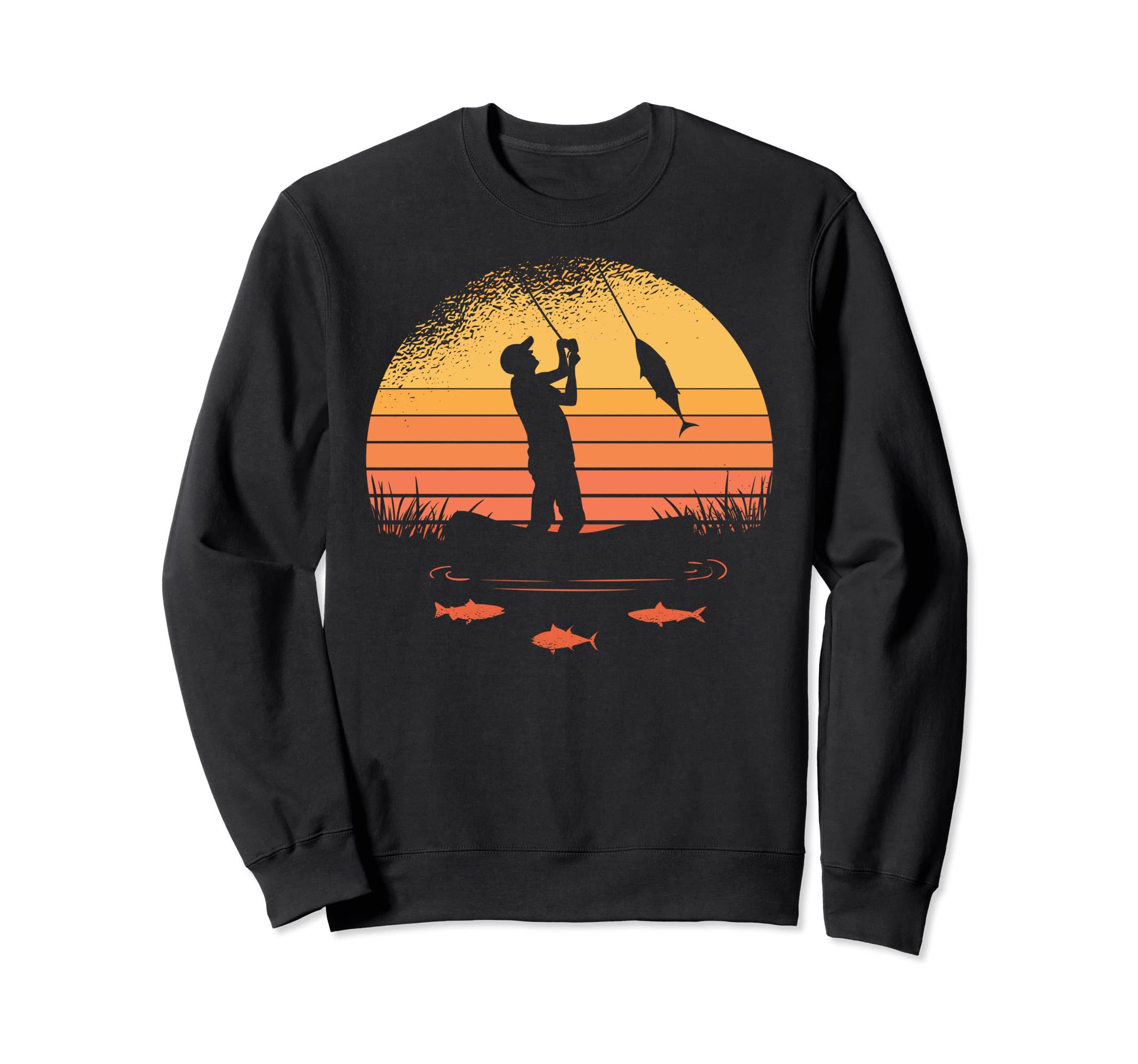 Fishing Silhouette Retro Vintage Sunset Fish Pole Fisher Sweatshirt