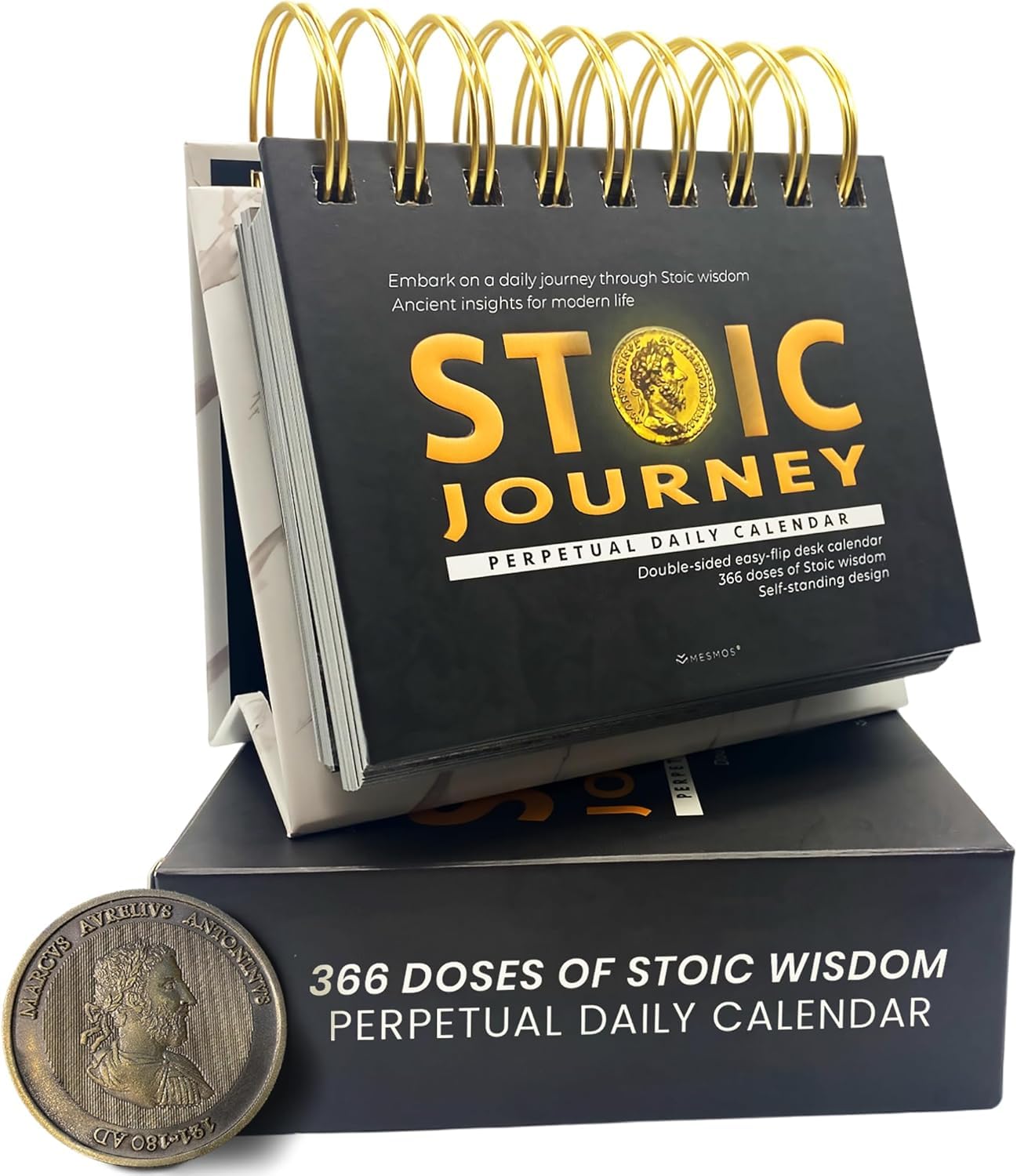 MESMOS 366 Daily Stoic Calendar, Inspirational Gifts for Men, Daily Affirmations Office Desk Decor for Men, Motivational Self Care Desk Accessories and Office Gifts