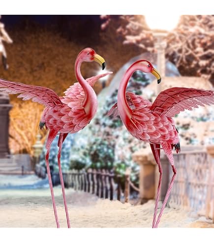 Flamingo\"  Set of 4 Metallic Pink Flamingo Garden Figurines in Assorted