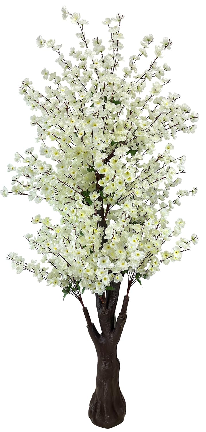 Photo 1 of Cherry Blossom Tree 6.5Ft,Faux Peach Blossom Tree White Artificial Cherry Blossom Tree for Wedding Office Home Living Room House Outdoor Indoor Decor White