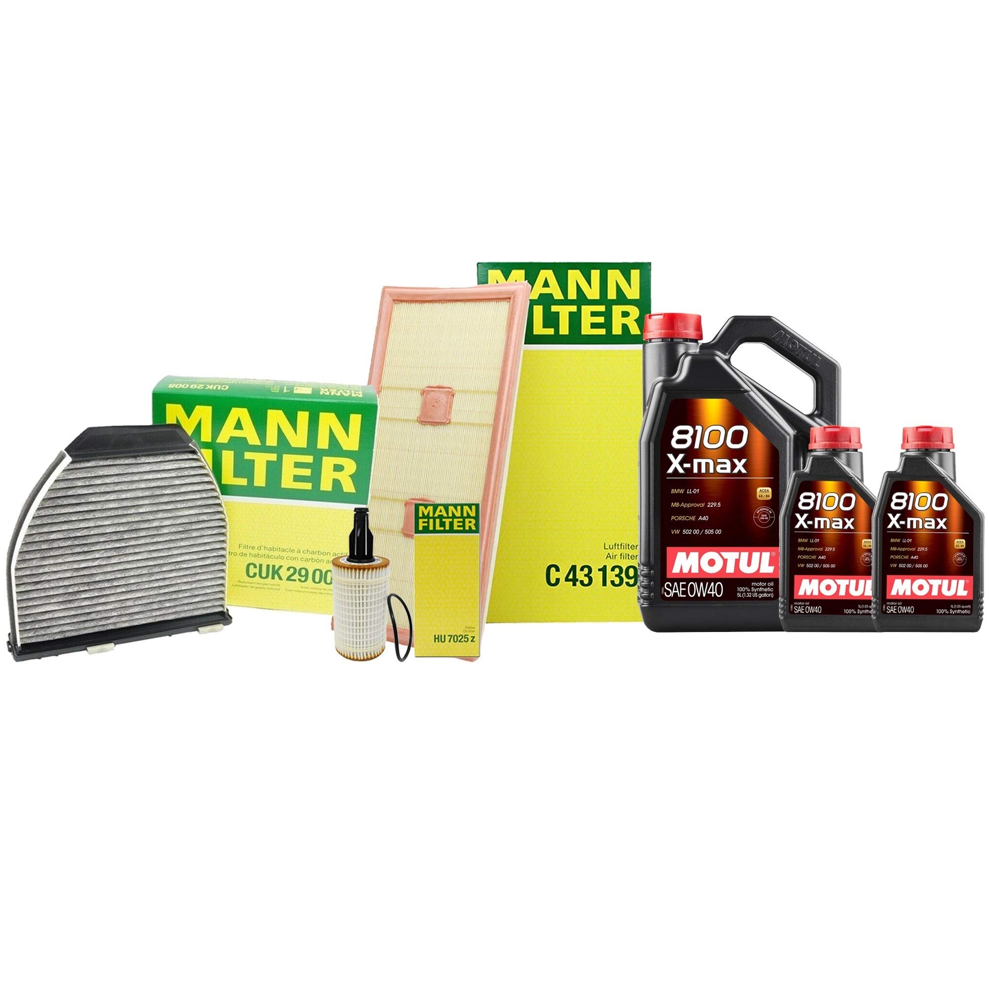 7L Motul 8100 XMAX 0W40 Mann Oil Filter Service Kit For X204 GLK350 3.5L 13-15 MB-Approval 229.5