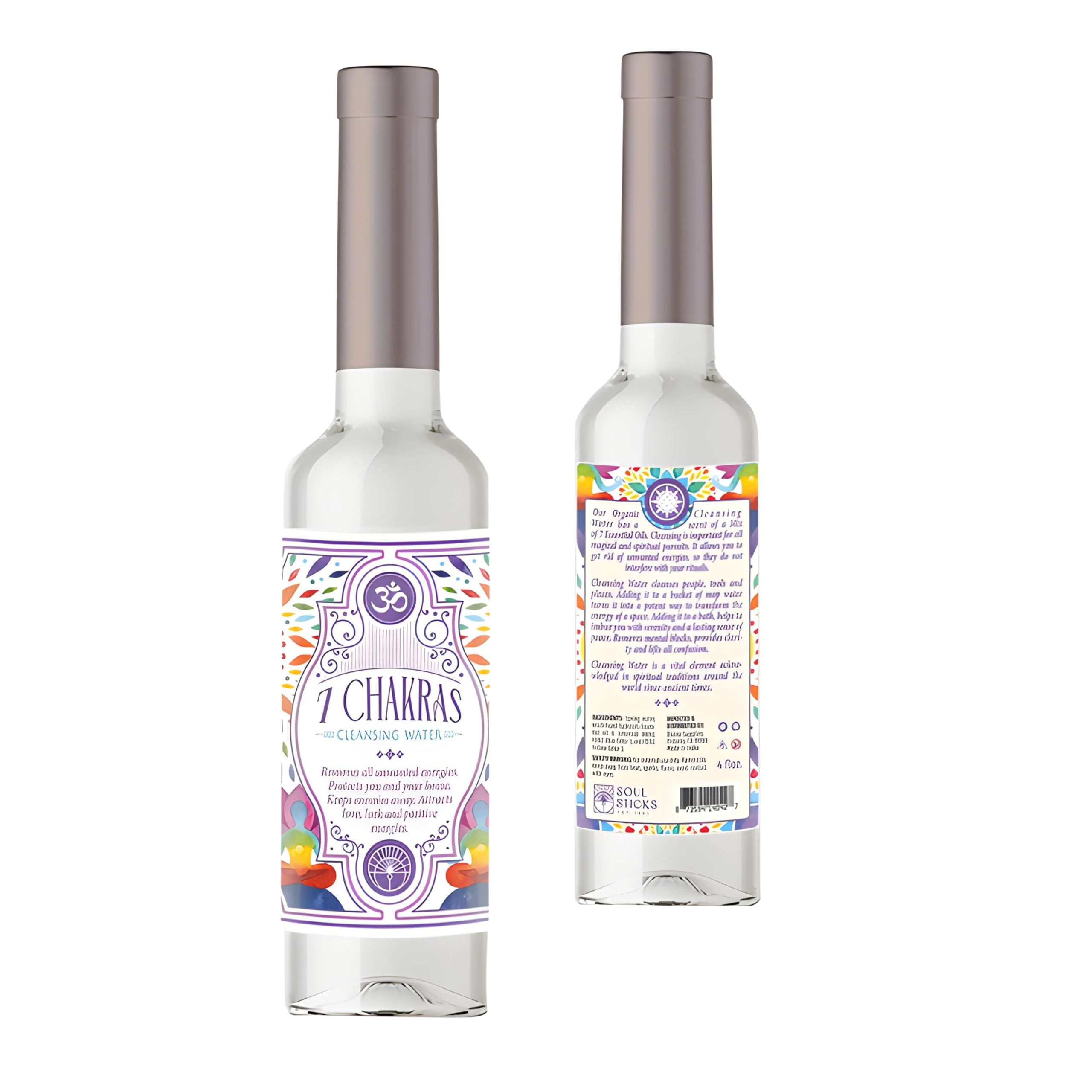 SOUL STICKS Cleansing Water 7.5 oz. Bottle for Clearing Negative Energy and Purifying Home Spiritual Florida Water Area Deodorizer (7 Chakras)