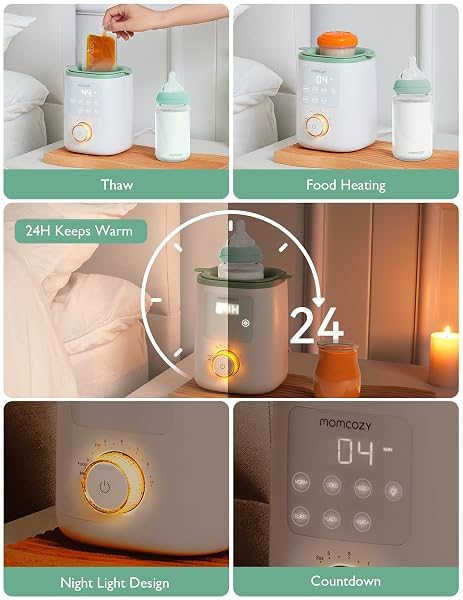 MOMCOZY RETAIN NUTRIENTS BOTTLE WARMER, 9-IN-1 BABY BOTTLE WARMER WITH NIGHT LIGHT, ACCURATE TEMPERATURE TO PRESERVE FULLEST NUTRIENTS IN BREAST MILK, BOTTLE WARMERS FOR ALL BOTTLES