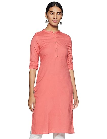 Women's cotton Straight Kurta (19AUW11542-211556M_ Orange_ Medium)