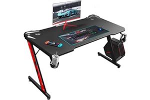 Homall Gaming Desk, Computer Desk with Carbon Fiber Surface, Gaming Table Z Shaped PC Gaming Workstation Home Office Desks with Cup Holder and Headphone Hook (44 inch, Black)