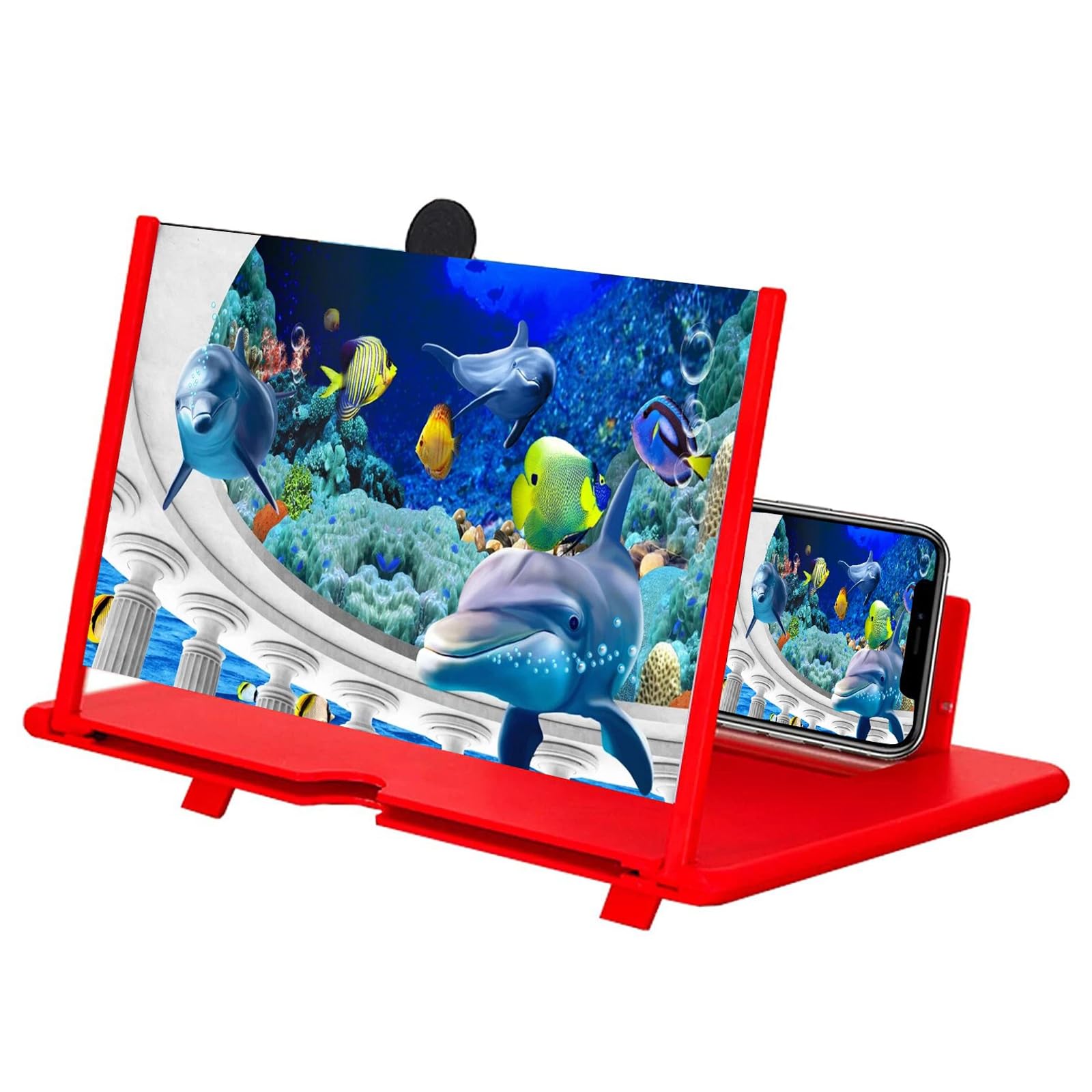 Photo 1 of 12" Mobile Phone Magnifier Projector Screen, 3D HD Screen Magnifier for Cell Phone, Foldable Magnifying Projector Screen Stand for Movies, Videos & Gaming Compatible with All Phones (Red, 12inch)