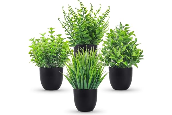 Der Rose Fake Plants 4 Packs Small Artificial Plants Black Faux Plants for Bathroom Home Office Shelf Kitchen Coffee Table Ac