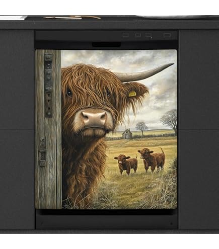 Highland Cow Dishwasher Magnet Cover - 23x26 Inch Decorative Sticker For Kitchen Appliances, Farmhouse Decor - View #9