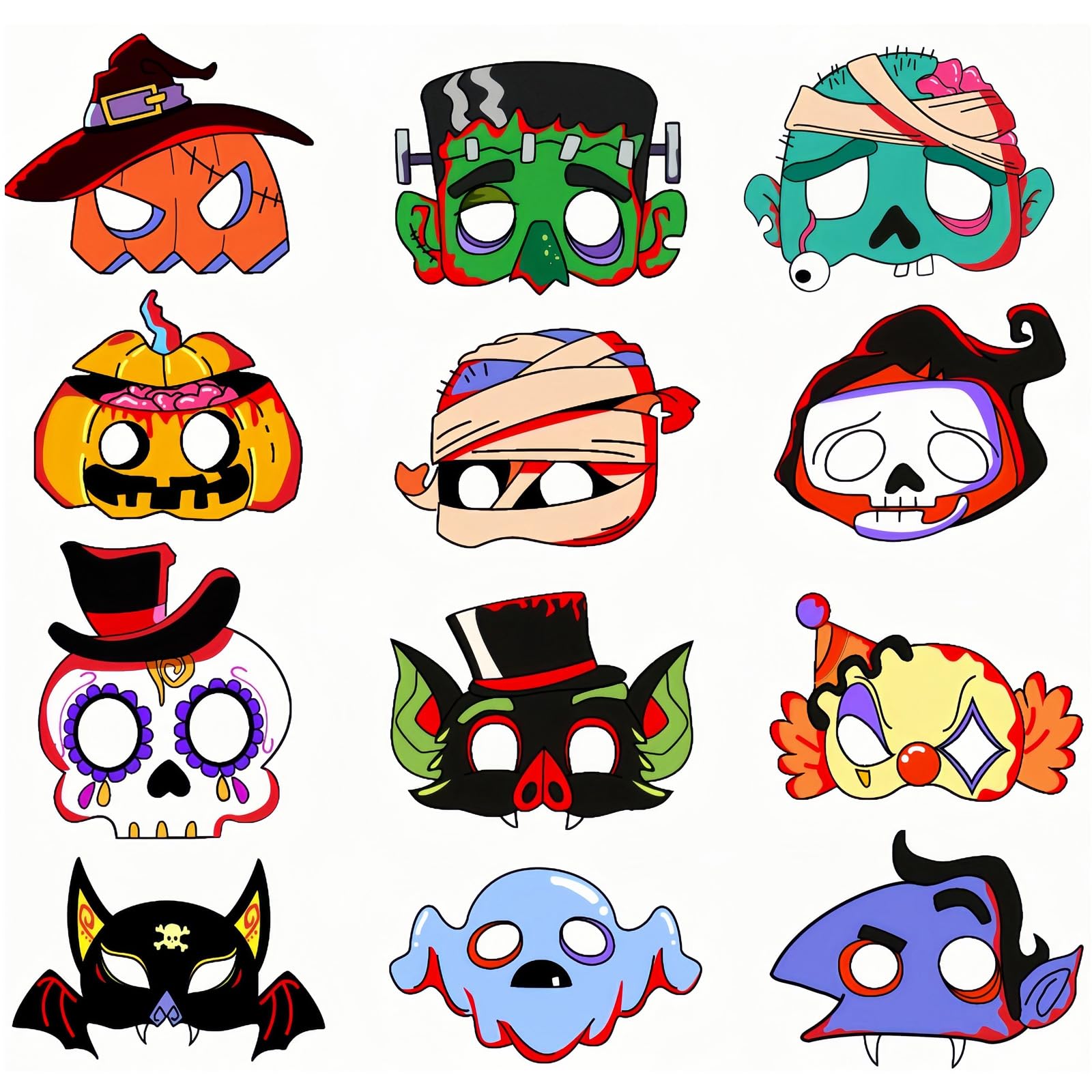 yayafunfun Halloween Paper Masks for Party Bag Fillers,12pcs Halloween Arts and Crafts,Cartoon Eye Mask Party Favors Themed Dress Up Cosplay Mask for Boys Girls Cinco De Mayo Parties Cosplay