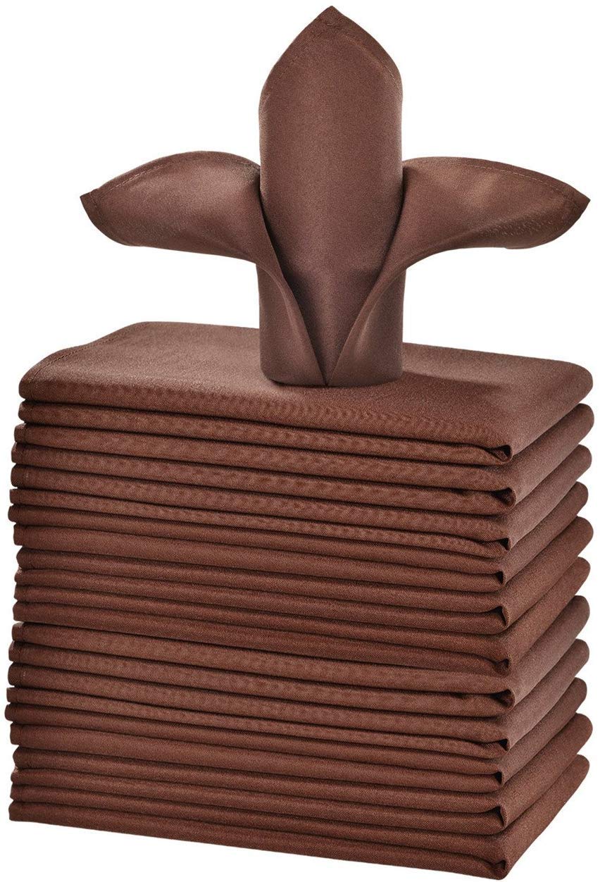 Cieltown Polyester Cloth Kitchen Napkins 1-Dozen, Solid Washable Fabric Napkins Set of 12, Perfect for Weddings, Parties, Holiday Dinner (20 x 20-Inch, Chocolate)