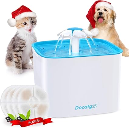 Docatgo Fontaine à Eau Pour Chat Chien Distributeur Deau Pour Chat 2l Fontaine Pour Chien Avec Filtre De Rechange 4 Pcs Bol à Boire Pour Chat Et
