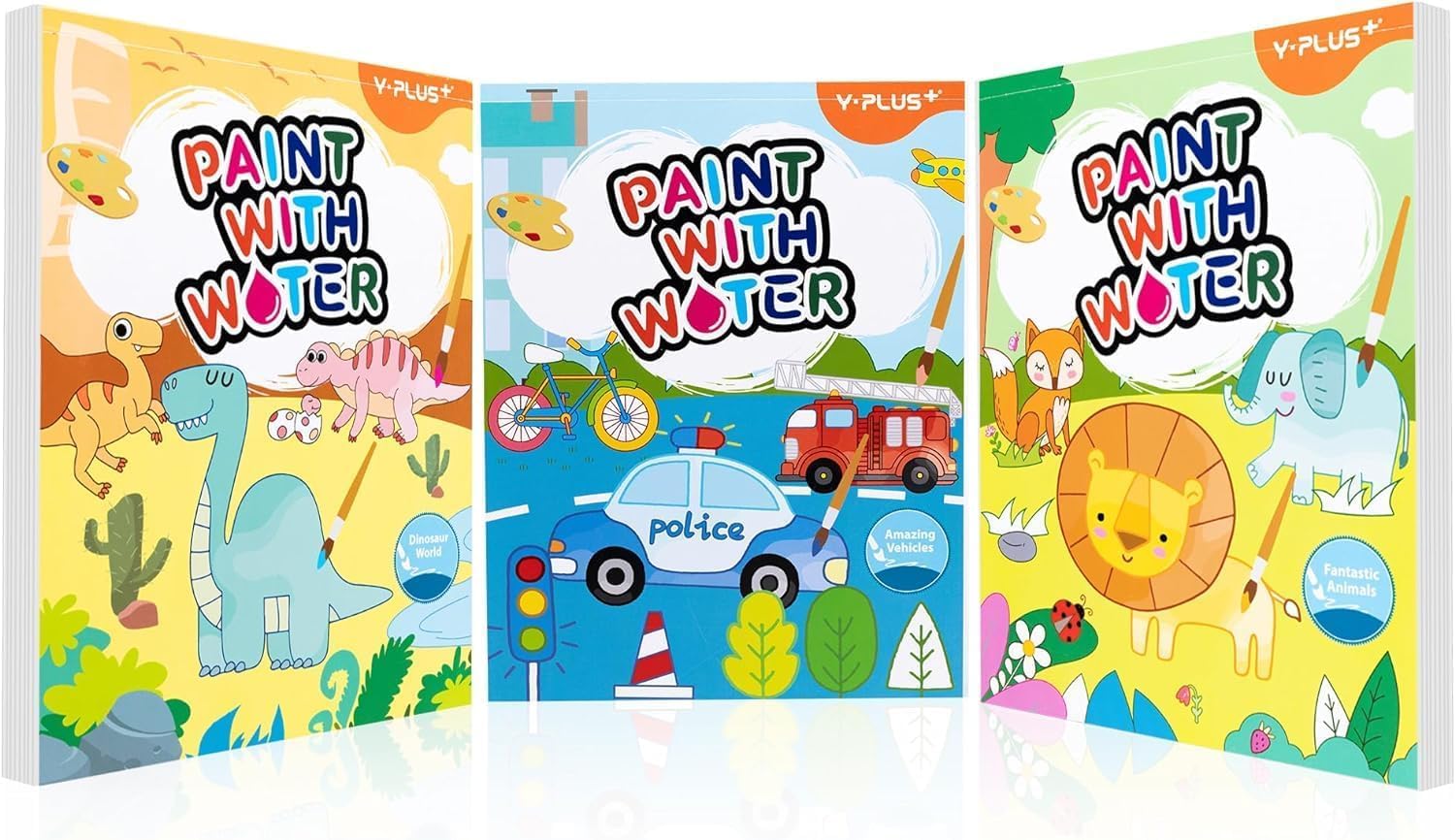 YPLUS Paint with Water Books for Toddlers, Watercolor Painting Paper for Kids Ages 1-3, 2-4 Years, Crafts, Drawing Gift with Brush - 3 Themes,