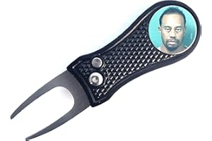 Smash Factor Tiger Woods Mugshot Golf Divot Repair Tool with Ball Marker - Foldable Switchblade Design (Black)