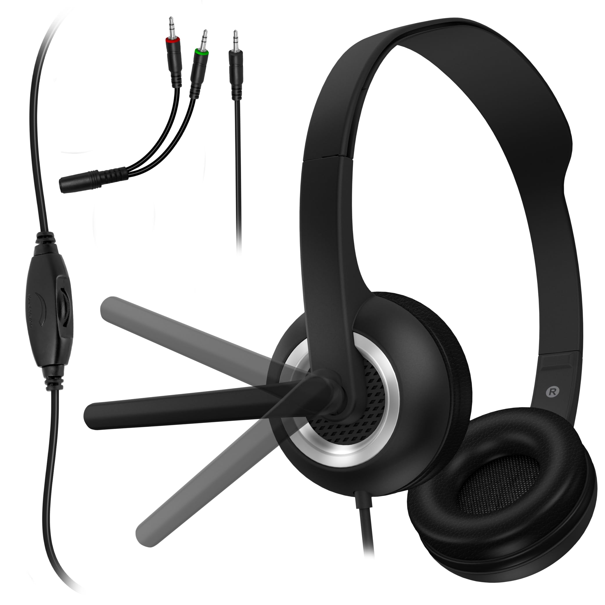 Connect It Home & Office - USB Headphones with Microphone Foldable and Noise Cancelling I Office Cable Headset PC for Business I Black