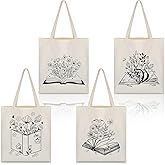 Oudain 4 Pcs Canvas Tote Bag for Women Floral Black Cat Canvas Tote Aesthetic Reusable Grocery Bags Cute Gifts for Cat Lover