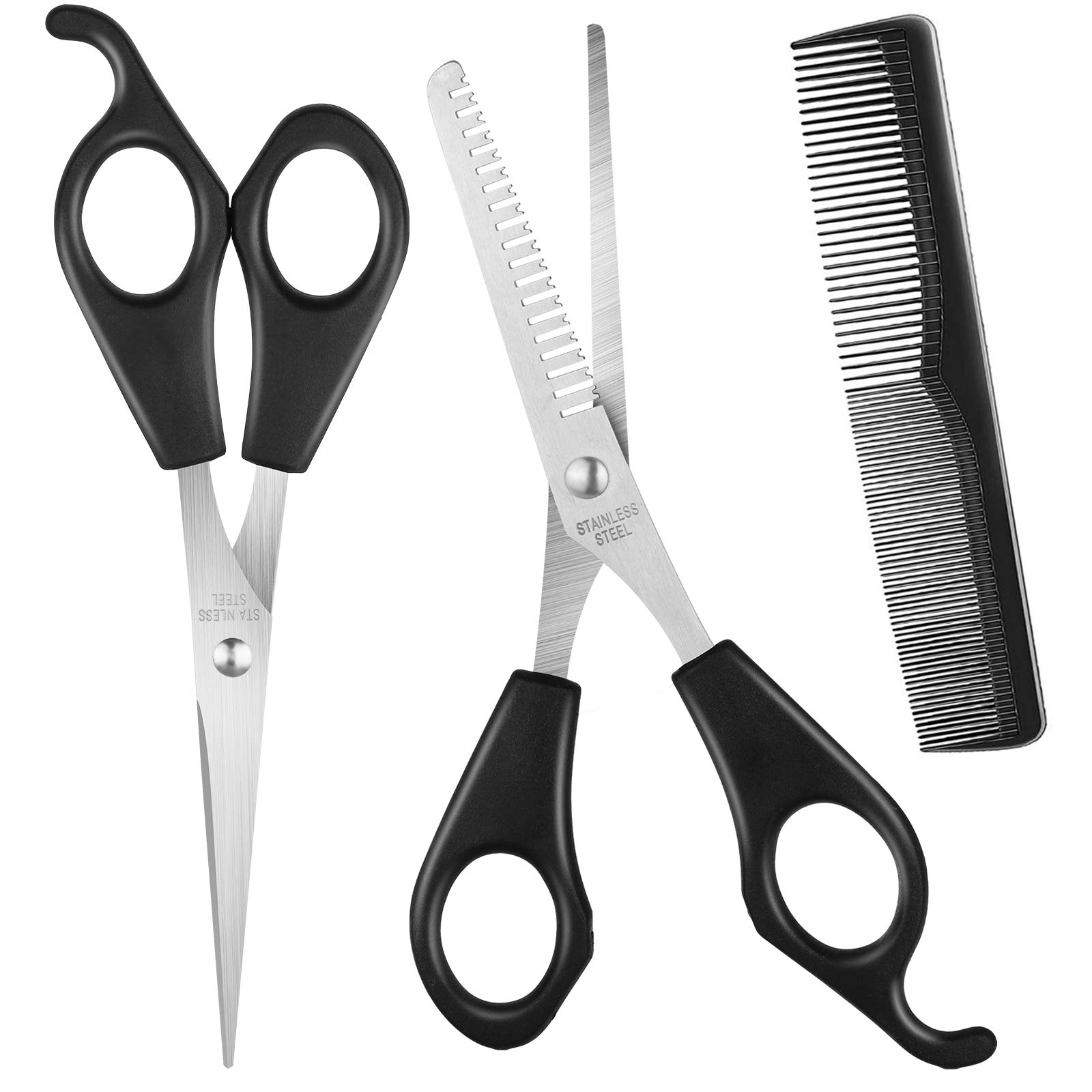 Gezimetie Professional Black Stainless Steel Hairdressing Scissors Set - 5.5 Inch, Thinning Scissors & Comb