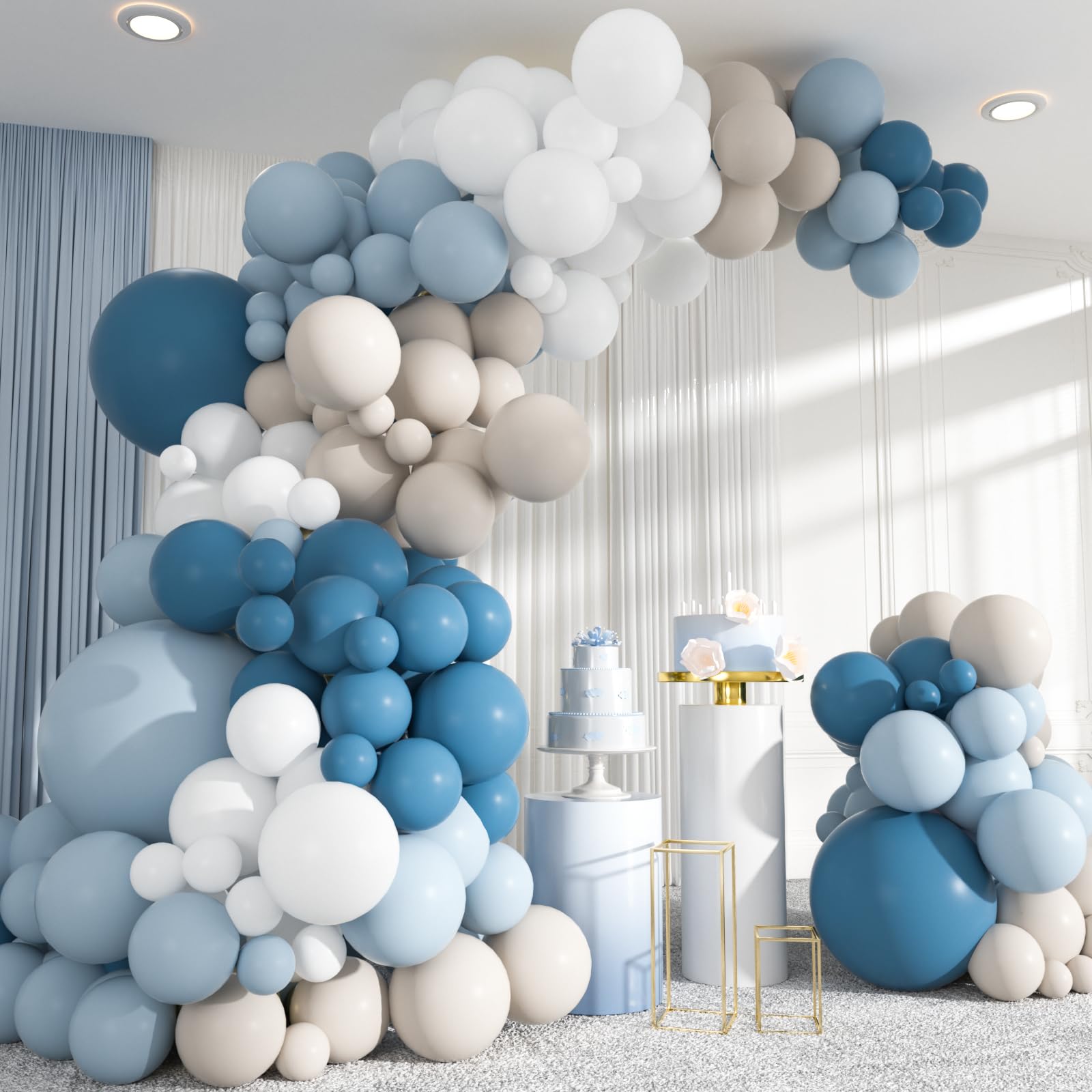 Photo 1 of 137pcs Dusty Blue Balloon Arch Kit, 18/12/10/5 Inch Pastel Blue and White Balloon Garland Kit for Baby Shower Birthday Wedding Christening Decoration