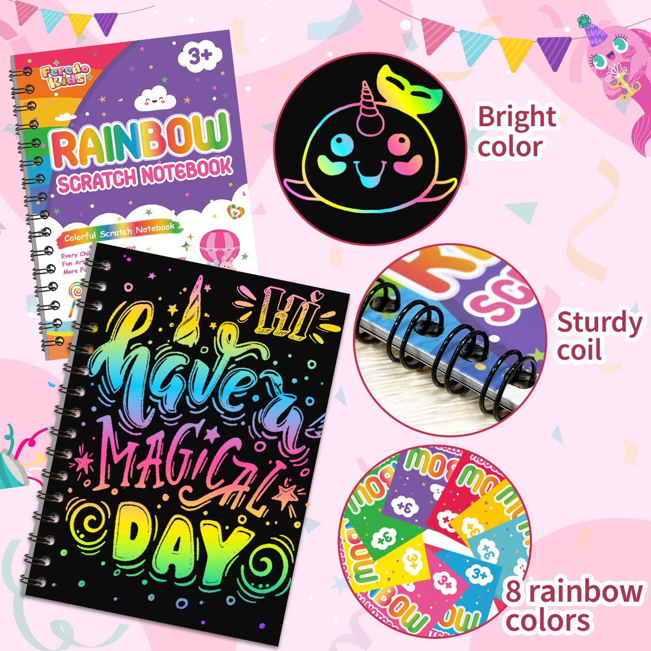 Party Favors for Kids: 24 Pack Rainbow Scratch Art Notebook Students Classroom Gifts Bulk for Girls Boys Goodie Bags Stuffers, Return Gifts for Birthday Party Favors Bulk Kids Crafts
