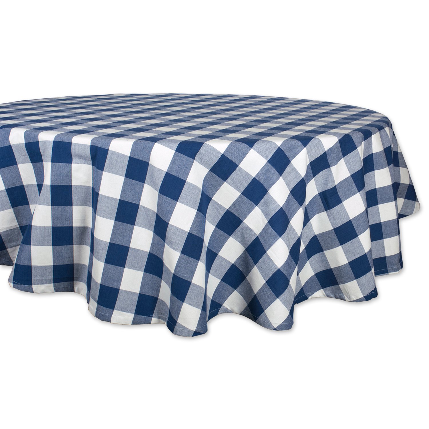 DII Buffalo Check Collection, Classic Farmhouse Tablecloth, Tablecloth, 70" Round, Navy & Cream