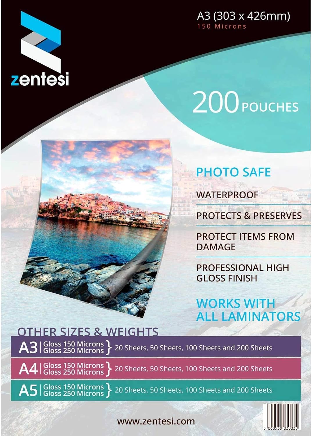 Zentesi A3 Laminating Pouches High Gloss Laminator Sheets 150 Micron