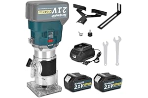 SundpeyPRO Cordless Brushless Router Tool - 21V Compact Wood Router with 2 Pack 4.0Ah Batteries - Handheld Plunge Router Trim Router for Woodworking - 6 Variable Speed & Fixed Base & Edge Guide