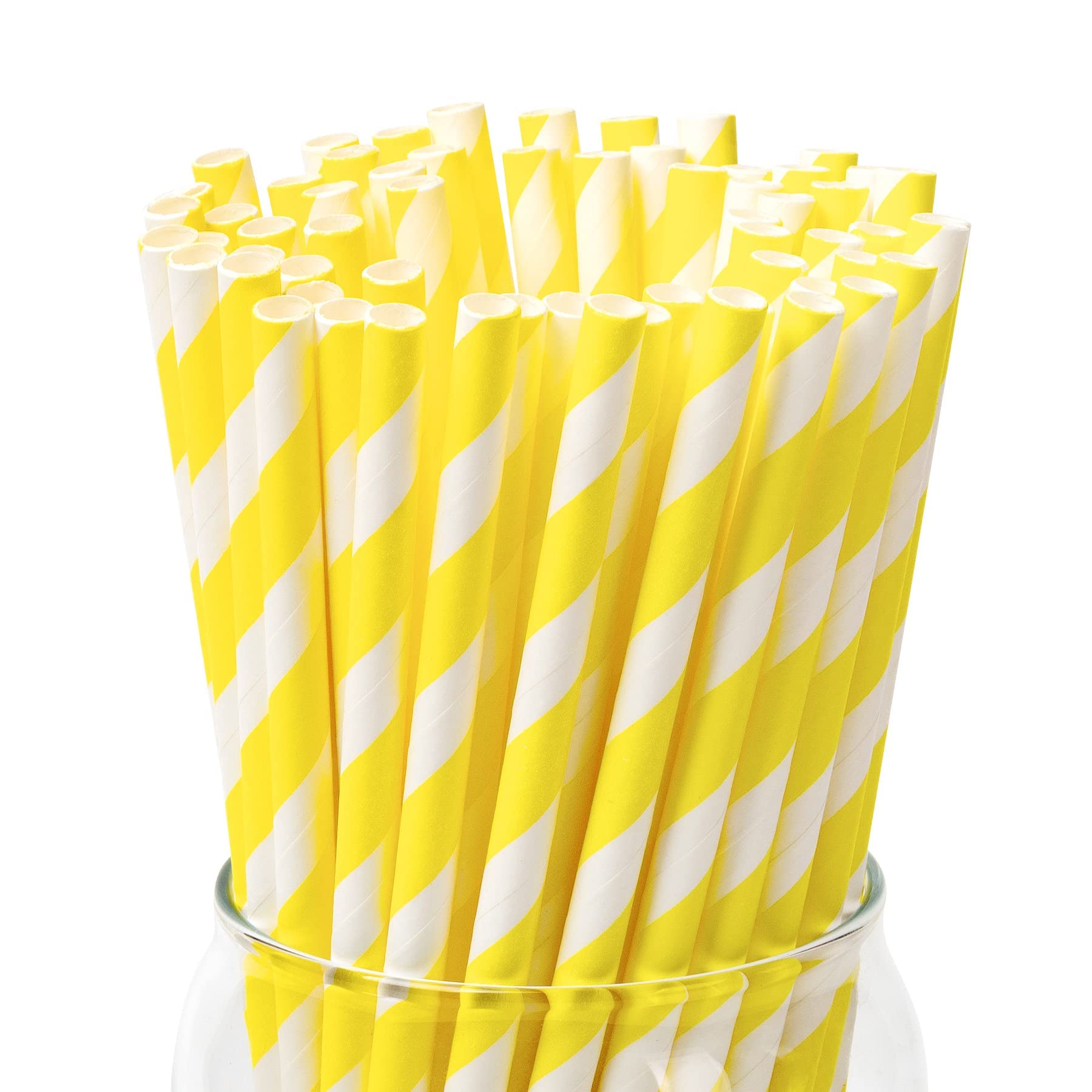 Photo 1 of PakTalk 100 Pack Disposable Paper Straws - Biodegradable Yellow Drinking Straws for Cocktails, Lemonade, Daily Use and Holiday Party (0.24" x 7.75")