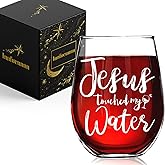 Innfueunun Jesus Touched My Water Wine Glass, Funny Christian Birthday Gifts for Women, Funny Jesus Wine Gifts for Mom, Christian Gift for Women Gift for 30th 40th 50th 60th Birthday Mom