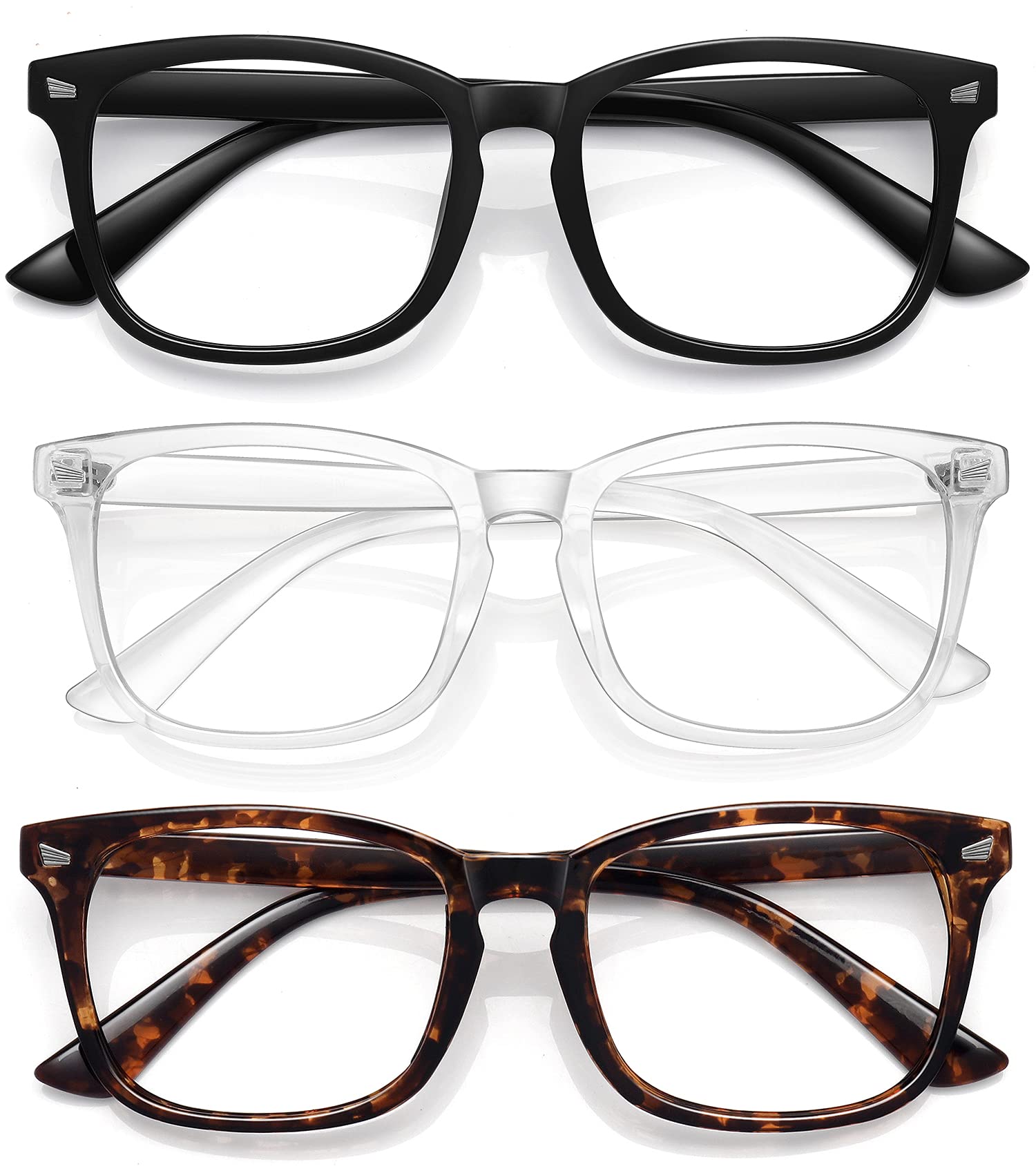 Blue Light Filter Glasses Unisex Nerd Non-prescription Clear Lens Computer Blue Light Blocking Glasses, Black+fire Leopard+clear, Medium