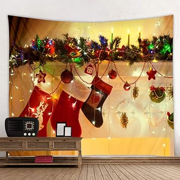 Muuyi Christmas Tapestry Christmas Stocking Holiday Digital Printed Tapestry Wall Hanging Christmas Decorations For Office Living Room Bedroom Dorm