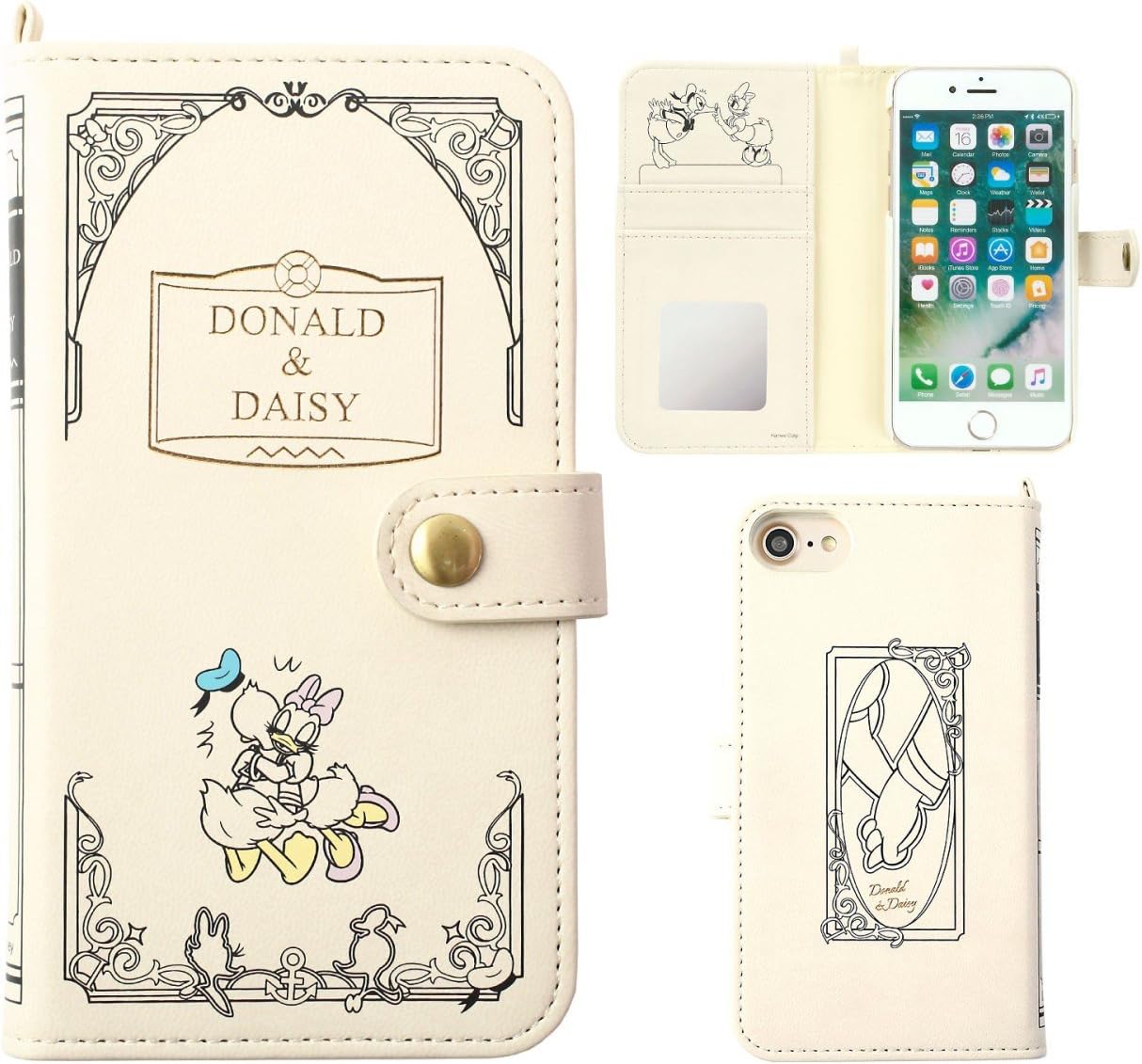 Amazon Iphone7 ケース 手帳型 カバー ディズニー カード収納 鏡 ストラップホール付き ドナルドダック デイジーダック ケース カバー 通販