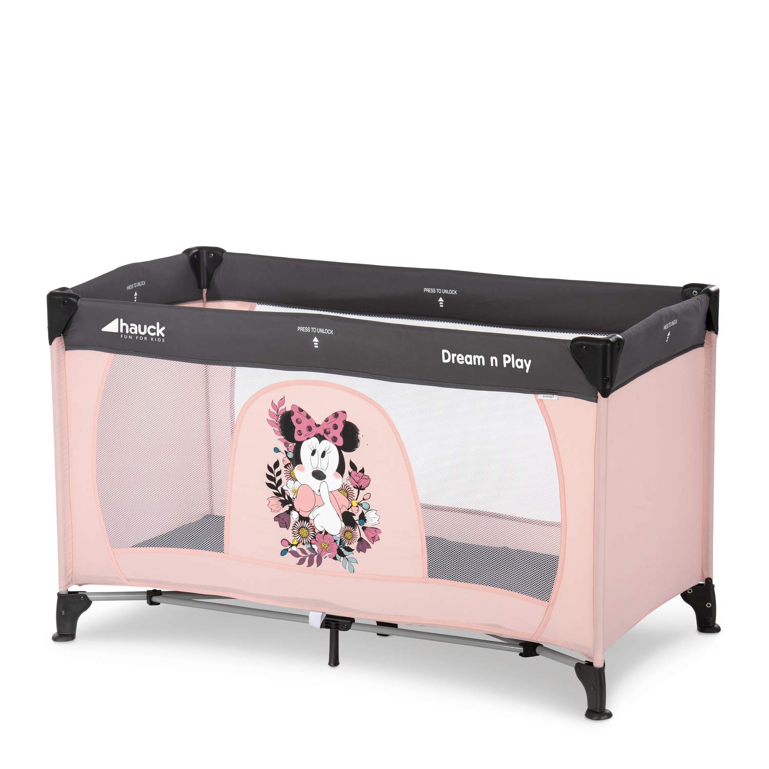 hauck Dream N Play, Disney Minne Mouse Sweetheart - Travel Cot with Transport Bag for Babies & Toddlers, Lightweight, Fast & Compact Folding, 120cm x 60cm, from Birth up to 15 kg