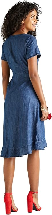 yumi frill wrap denim dress