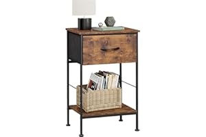 WLIVE Nightstand, Bedside Side Table for Bedroom, Dorm with Steel Frame, Night Stand End Table with Fabric Storage Drawer, Easy Assembly, Rustic Brown Wood Grain Print, 11.73''D 15.67''W 25.03" H