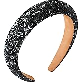 Gmmidea Pearl Rhinestone Women Headband Fashion Bling Beaded Crystal Diamond Headband Glitter Bejeweled Padded Hairband Holiday Girls Headpiece Sparkle Hair Accessories C-Black