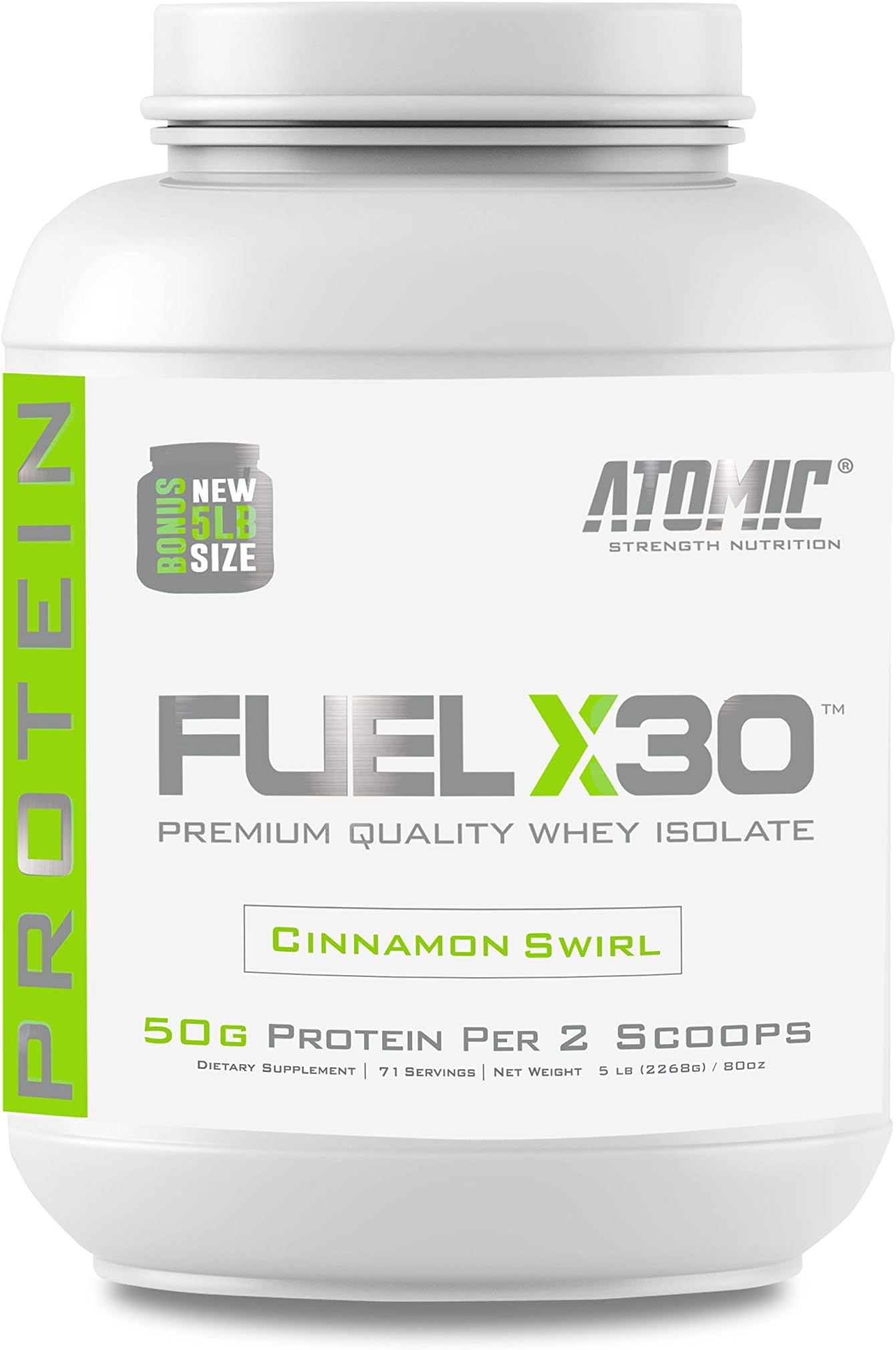 Atomic Strength Nutrition Fuel X30 Whey Isolate – Cinnamon Swirl – Premium Quality Muscle Mass Gainer – Sugar Free, Fat Free, Gluten Free, Lactose Free – 5 lbs