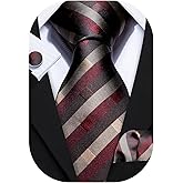 Barry.Wang Designer Classic Ties for Men Set Formal Pocket Square Cufflink Check Plaid