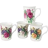 Gracie Bone China Classic English Garden Rose 10-Ounce Mug, Set of 4