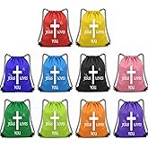 Yaure Joy 10/20/30/40/80 Pcs Jesus Loves You Drawstring Backpack Bulk Christian Religious Gift Bag for Church, Conference, Homeless