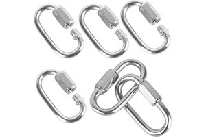 6 Packs M8 Chain Quick Link 304 Stainless Steel Chain Connector, KINJOEK D Shape Locking,Chain Hooks, Heavy Duty Carabiner Cl