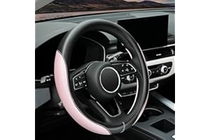 YHONGJT Soft Cute Light Pink Microfiber Leather Anti-Slip Steering Wheel Cover, Universal 15 Inch for Women Girls, Fit Vehicles, Sedans, SUVs, Vans, Trucks