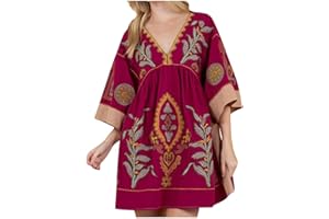 AGWOLF Womens Boho Oversized Dress Print Babydoll Mini Dresses Loose V Neck Y2K Summer Sexy Lounge Vacation Short Sundresses