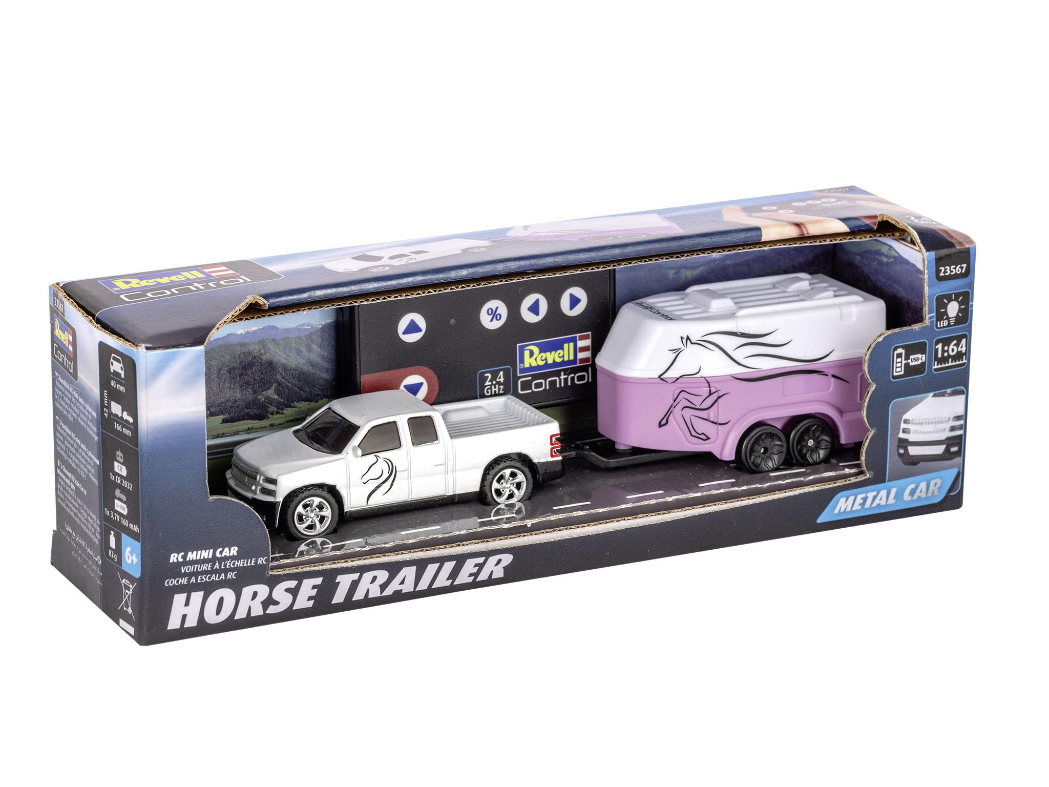 Revell Control 23567 Mini Remote Control Car with Horse Trailer, With Precise 2.4 GHz Control, 1:64 Scale, 14cm in length