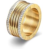 BlingNook Chunky Gold Rings For Women, Trendy Silver Stainless Steel Ring Thumb Stackable Cubic Zirconia Statement Non Tarnish Engagement Couples Jewelry Promise Gift