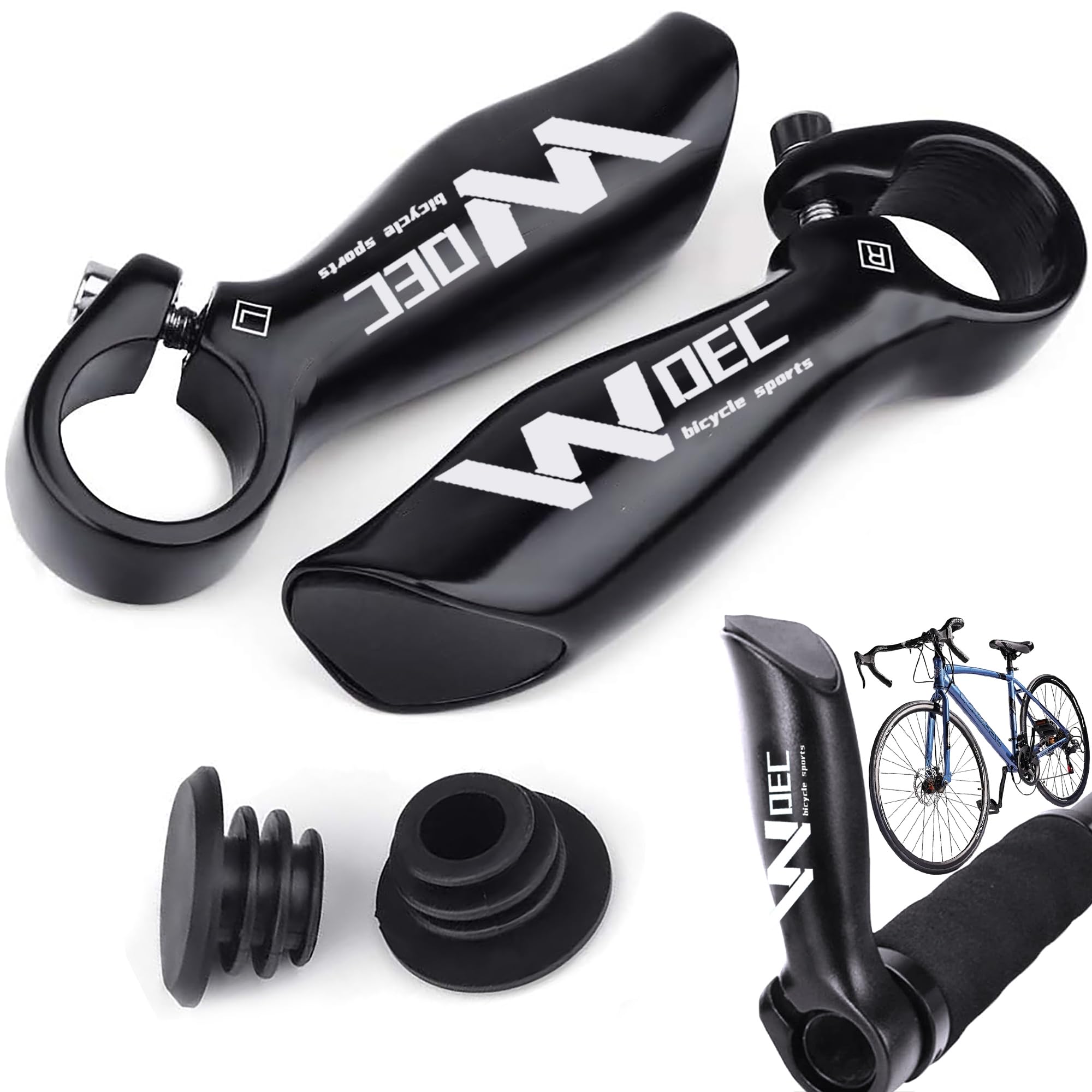 2 PCS Bike Handlebar Ends 22.2mm Aluminum Alloy MTB Handlebar End Security Grips with 2 Bar End Stoppers for MTB, Road Bike, Mountain Bike, Cycling Bicycle, with Stoppers